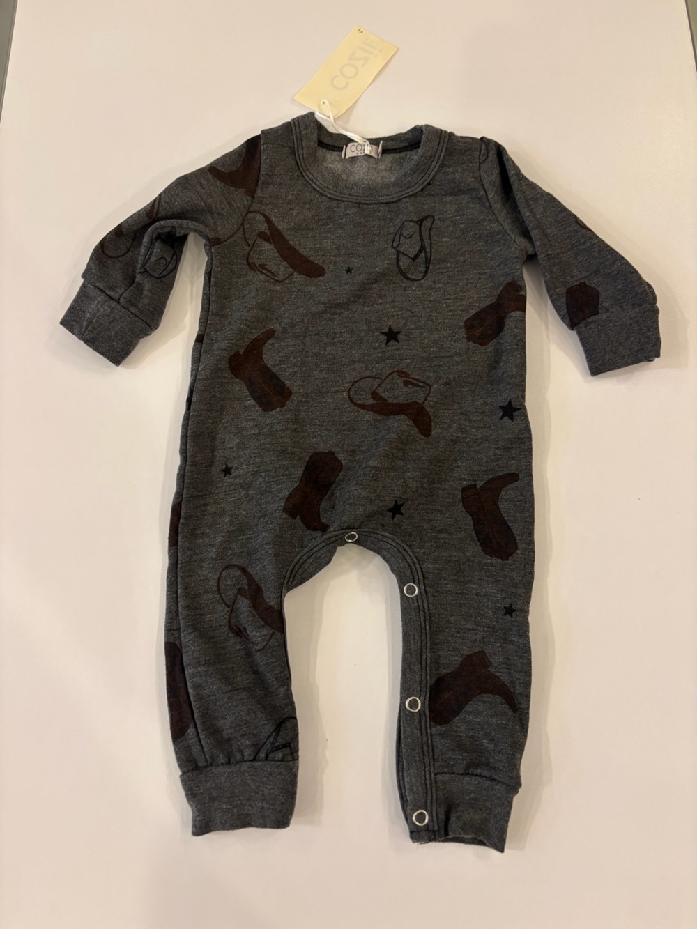 Dark Gray Cowboy Print Baby One-Piece Bodysuit